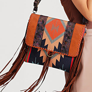 Geometric Fringe Crossbody Bag