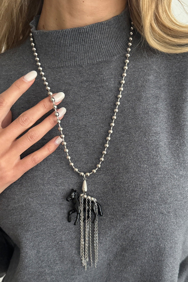 Elegant Beaded Horse Pendant Necklace