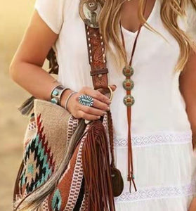 Boho Fringe Patterned Shoulder Bag
