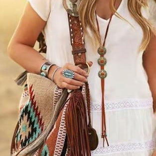 Boho Fringe Patterned Shoulder Bag