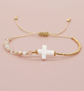 Elegant Beaded Cross Bracelet