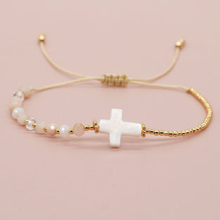 Elegant Beaded Cross Bracelet