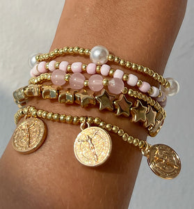 Stacked Bead and Coin Charm Bracelet Set