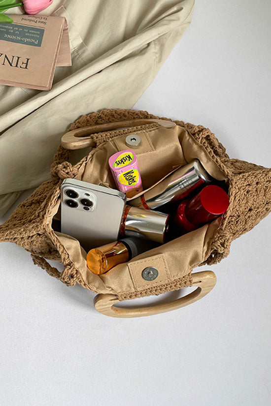 Handcrafted Knit Wooden Handle Bag