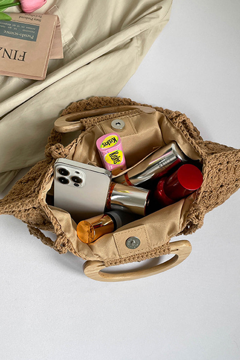 Handcrafted Knit Wooden Handle Bag