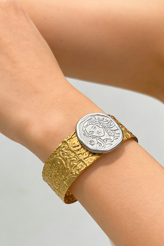 Coin Embossed Statement Cuff Bracelet
