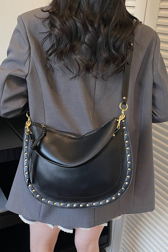 Studded Crescent Shoulder Bag