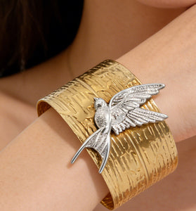 Bird Motif Slim Cuff Bracelet