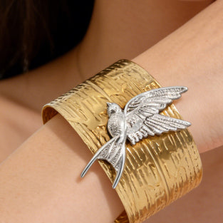Bird Motif Slim Cuff Bracelet