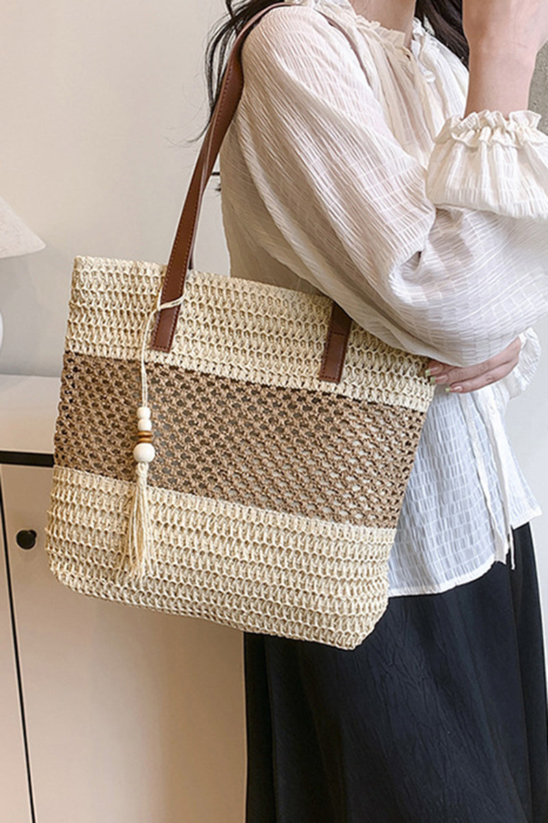 Woven Tote with Leather Straps