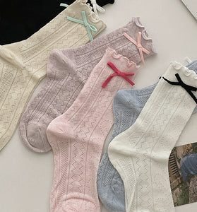 Bow Accent Ruffled Knee-High Socks