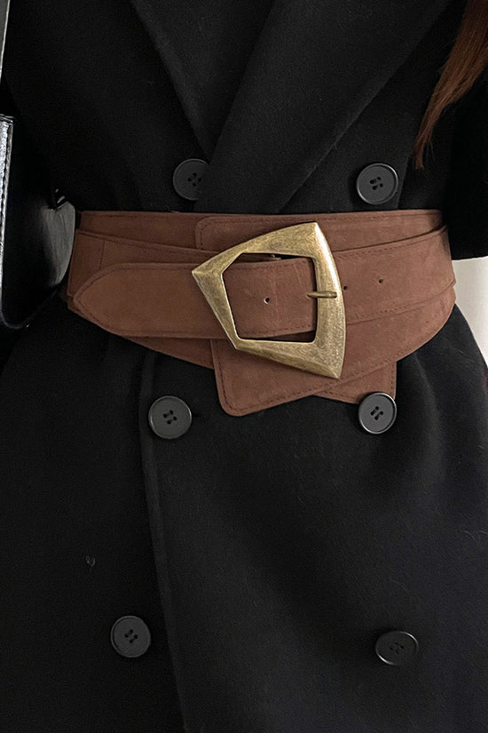 Stylish Wide Belt with Geometric Buckle