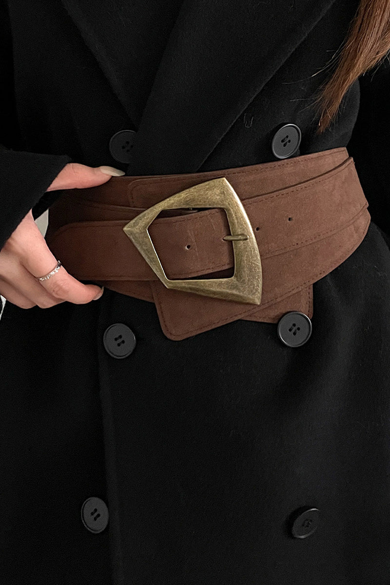Stylish Wide Belt with Geometric Buckle