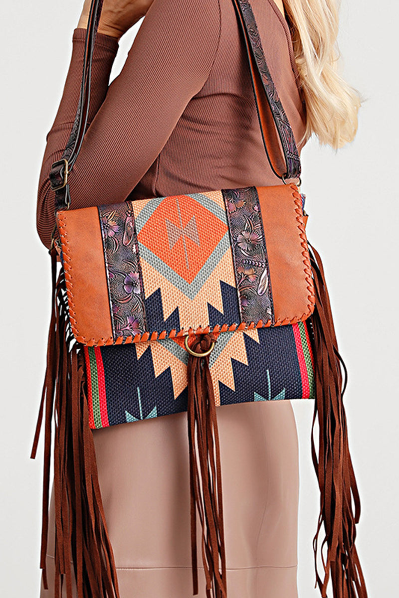 Geometric Fringe Crossbody Bag