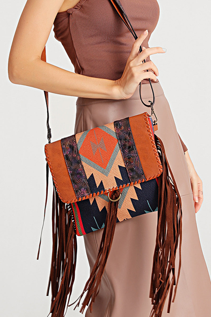 Geometric Fringe Crossbody Bag