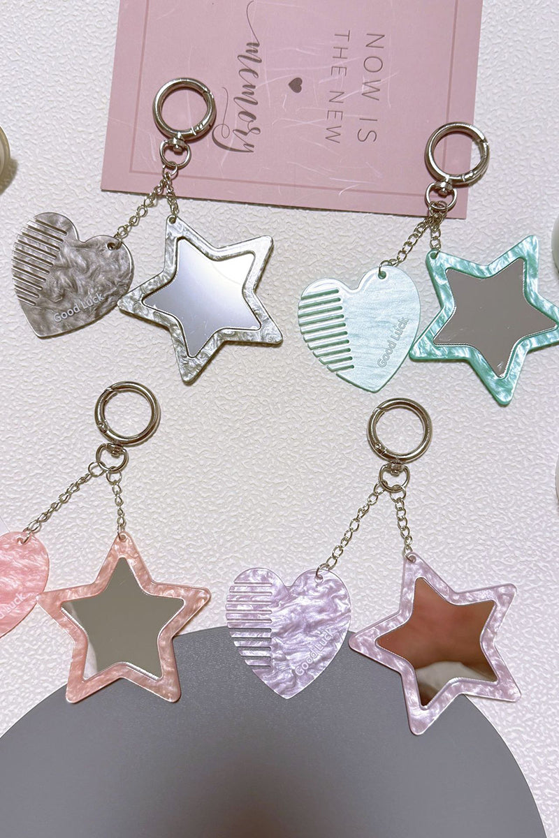 Star and Heart Mirror Keychain