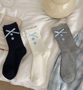 Button Bow Decorated Socks