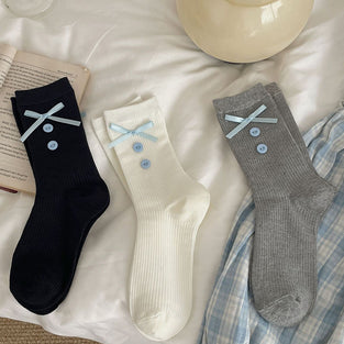 Button Bow Decorated Socks
