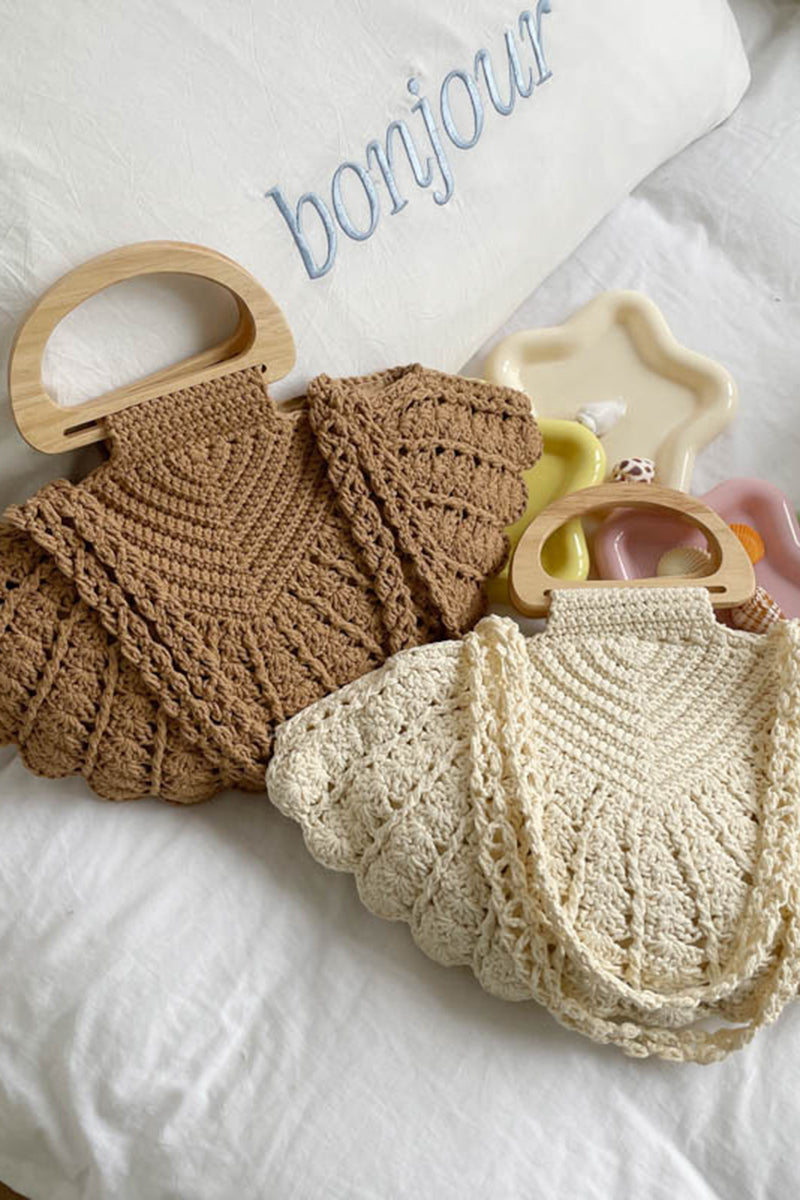 Handcrafted Knit Wooden Handle Bag
