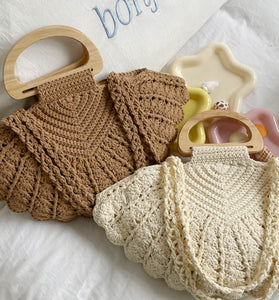 Handcrafted Knit Wooden Handle Bag