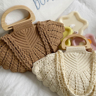 Handcrafted Knit Wooden Handle Bag