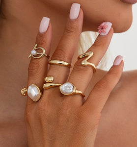 Elegant Gold and Pearl Ring Set