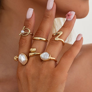 Elegant Gold and Pearl Ring Set