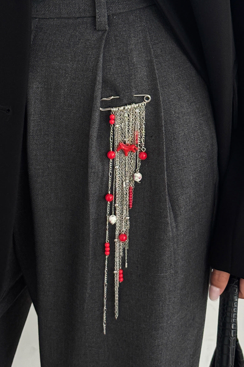 Elegant Chain and Bead Brooch