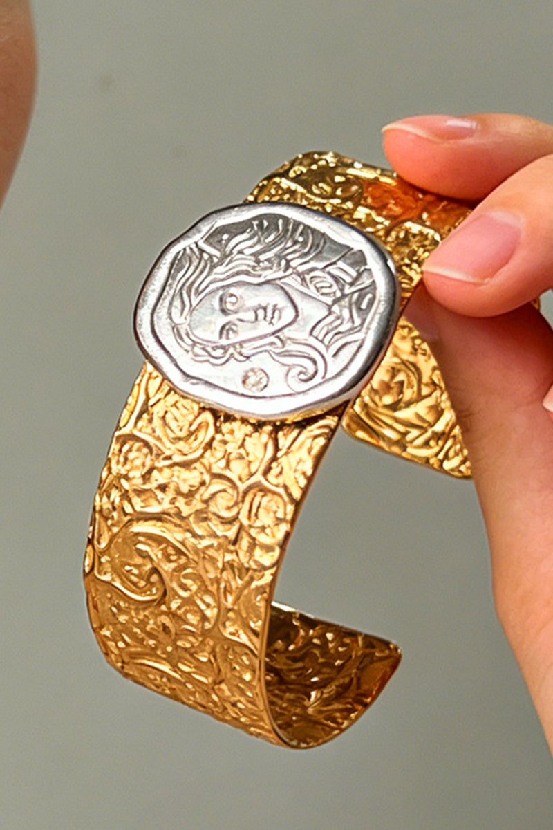 Coin Embossed Statement Cuff Bracelet