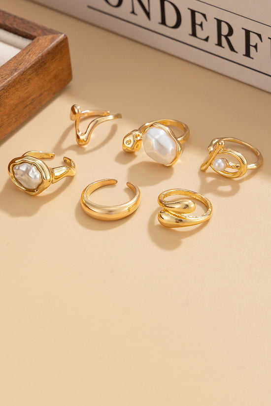 Elegant Gold and Pearl Ring Set