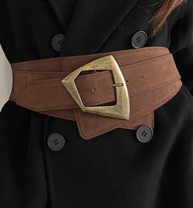 Stylish Wide Belt with Geometric Buckle