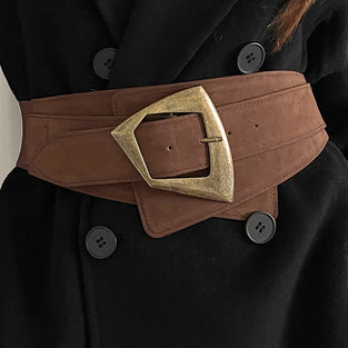 Stylish Wide Belt with Geometric Buckle
