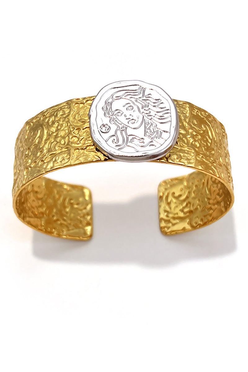 Coin Embossed Statement Cuff Bracelet