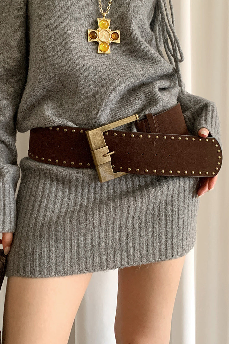Wide Buckle Studded Belt