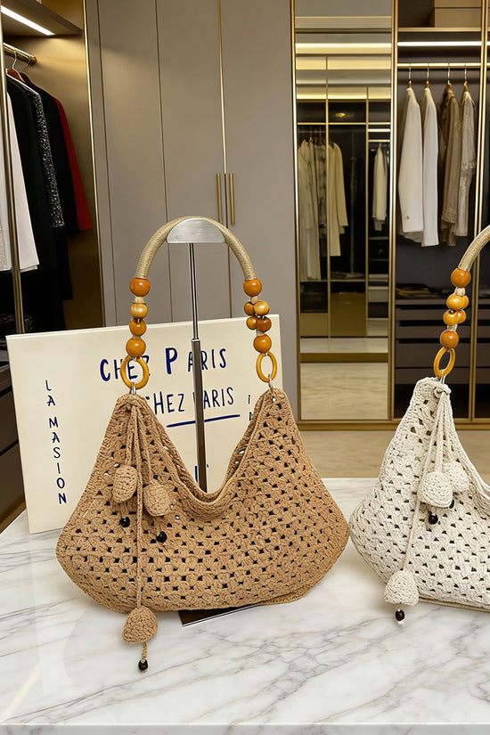 Chic Crochet Handbag with Beaded Handle