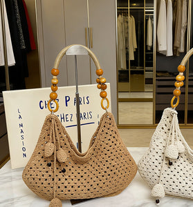 Chic Crochet Handbag with Beaded Handle