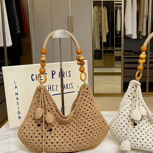 Chic Crochet Handbag with Beaded Handle