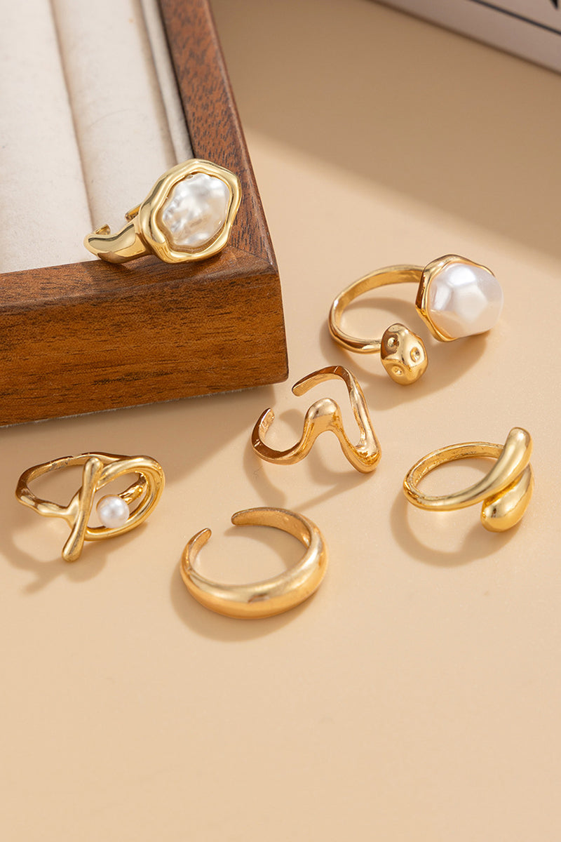 Elegant Gold and Pearl Ring Set