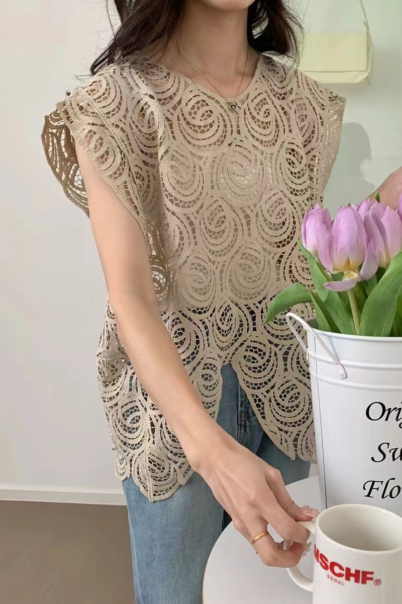 Intricate Sleeveless Lace Tank Top