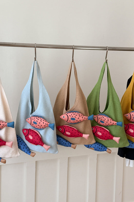 Fish Motif Knit Tote Bag