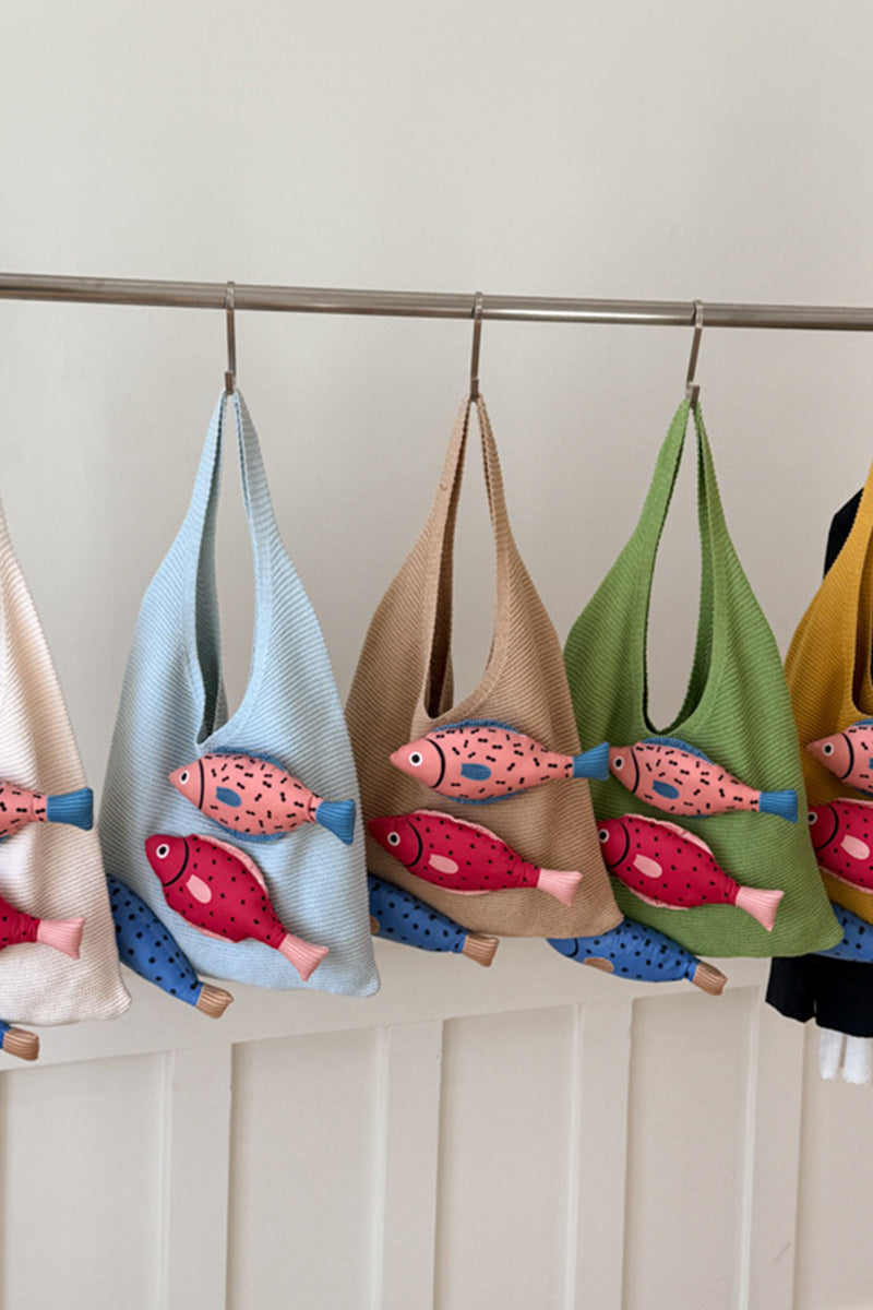 Fish Motif Knit Tote Bag
