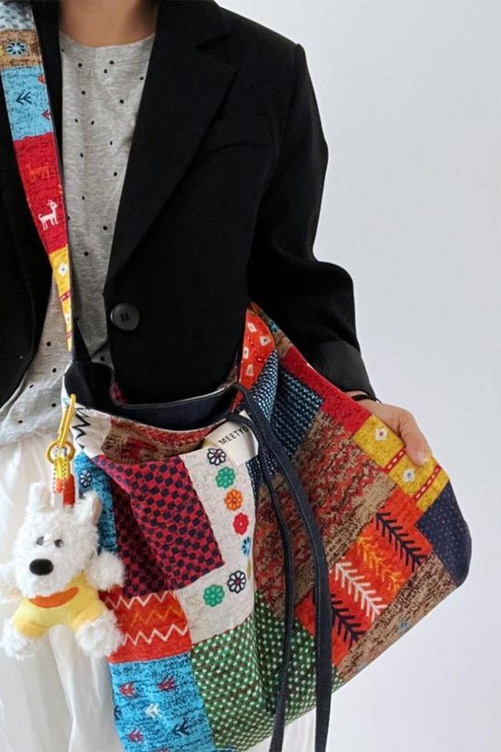 Patchwork Tote with Plush Charm