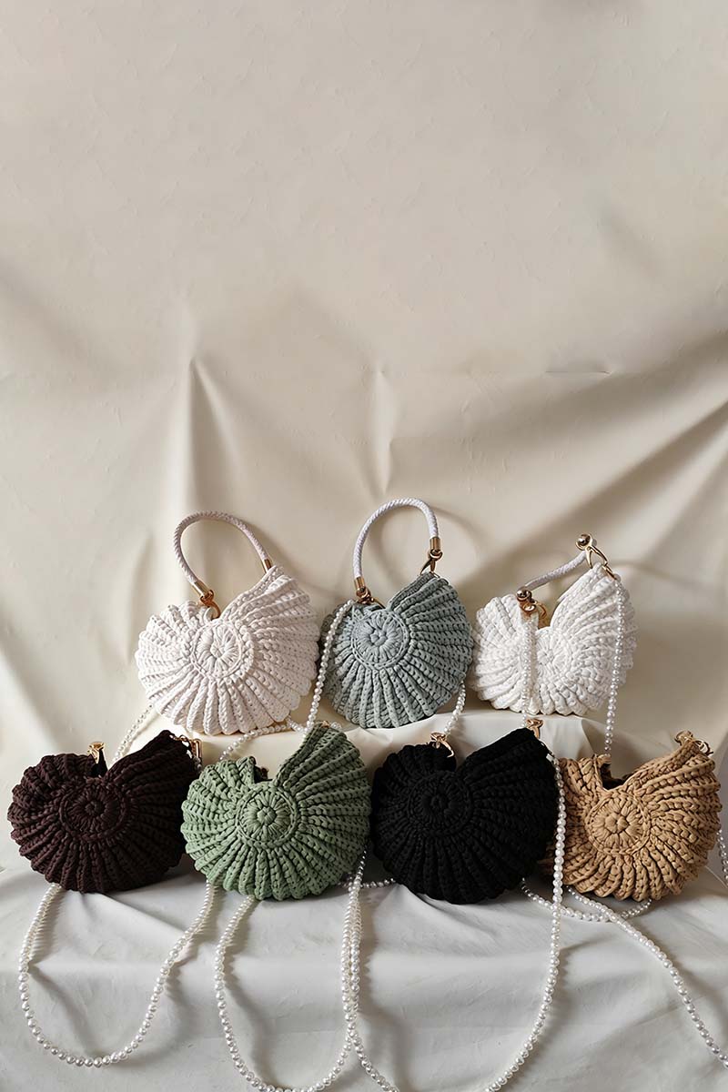 Chic Knit Handbag with Pearl Strap