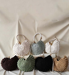 Chic Knit Handbag with Pearl Strap