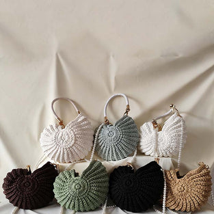 Chic Knit Handbag with Pearl Strap