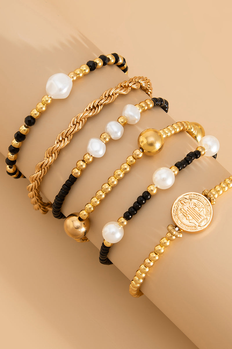 Layered Beaded Charm Bracelet Set