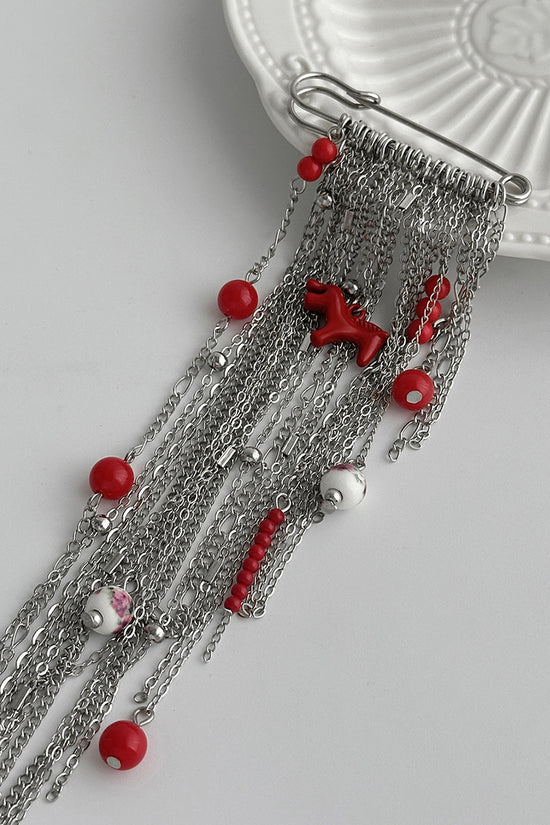 Elegant Chain and Bead Brooch