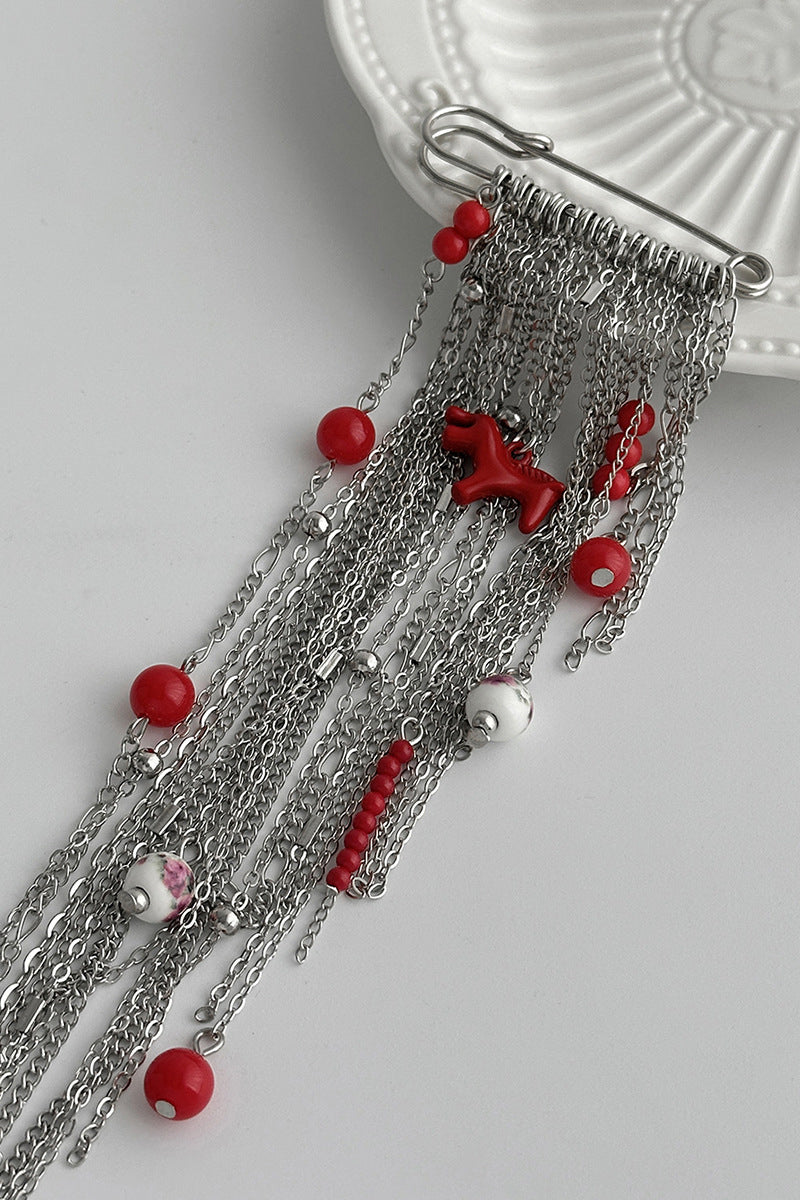 Elegant Chain and Bead Brooch