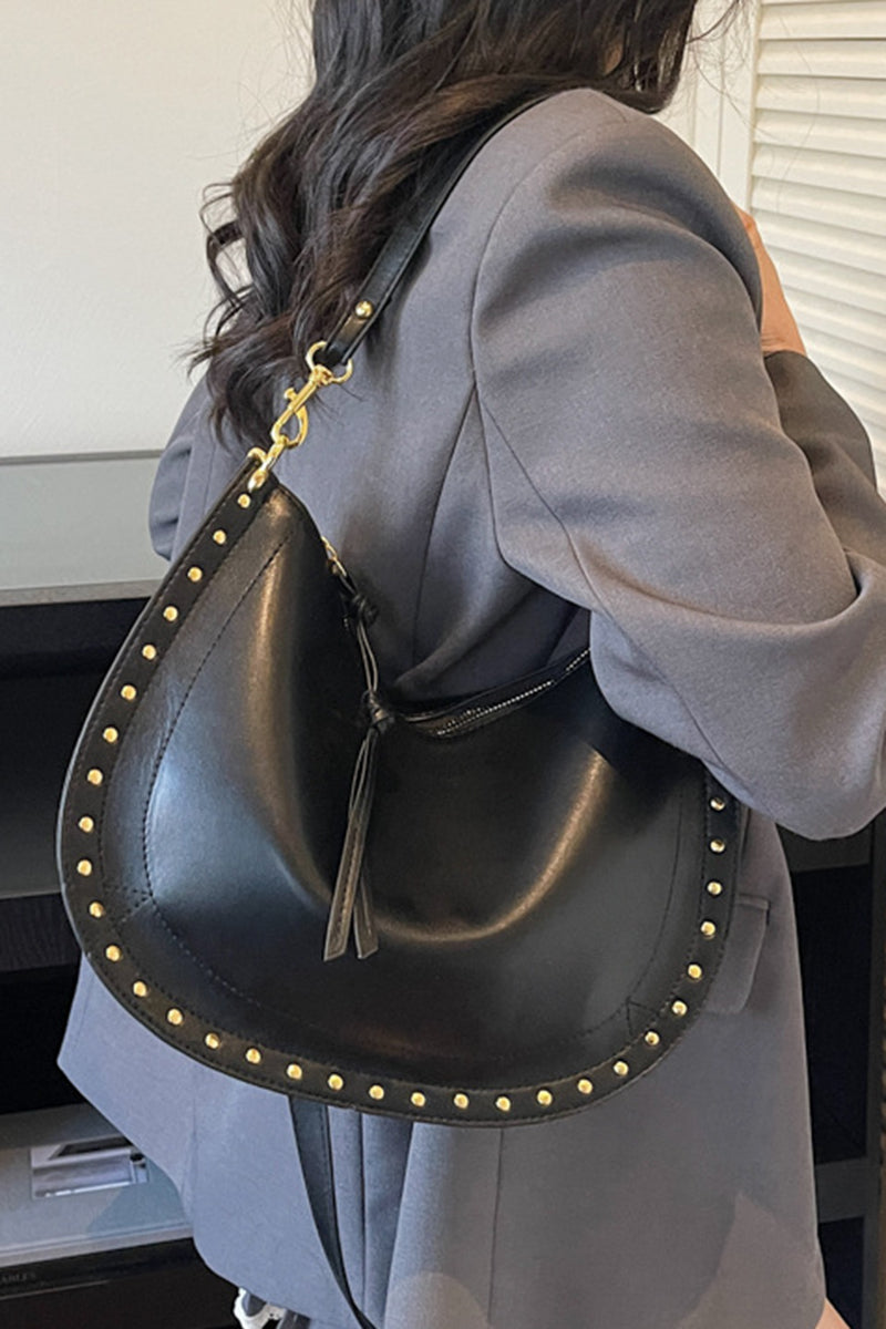 Studded Crescent Shoulder Bag
