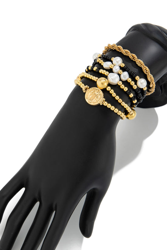 Layered Beaded Charm Bracelet Set